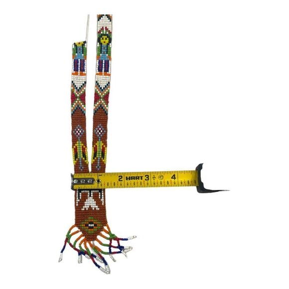 Handmade Native American Beaded Necklace Trade Beads Thunderbird & Fringe READ - Picture 7 of 7